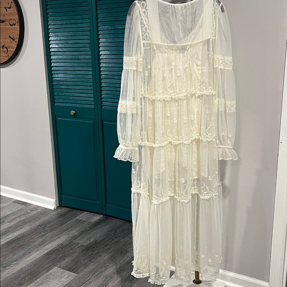 Free People NWOT Stevie Embroidered Mesh & Lace Maxi Dress in Tea - xs - Picture 6 of 6